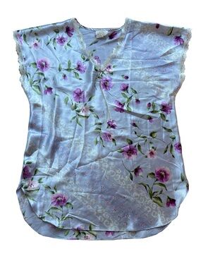 Vtg LA Intimates Silky Floral Lavender Pajama Dress Nightgown Lace M Cottagecore
